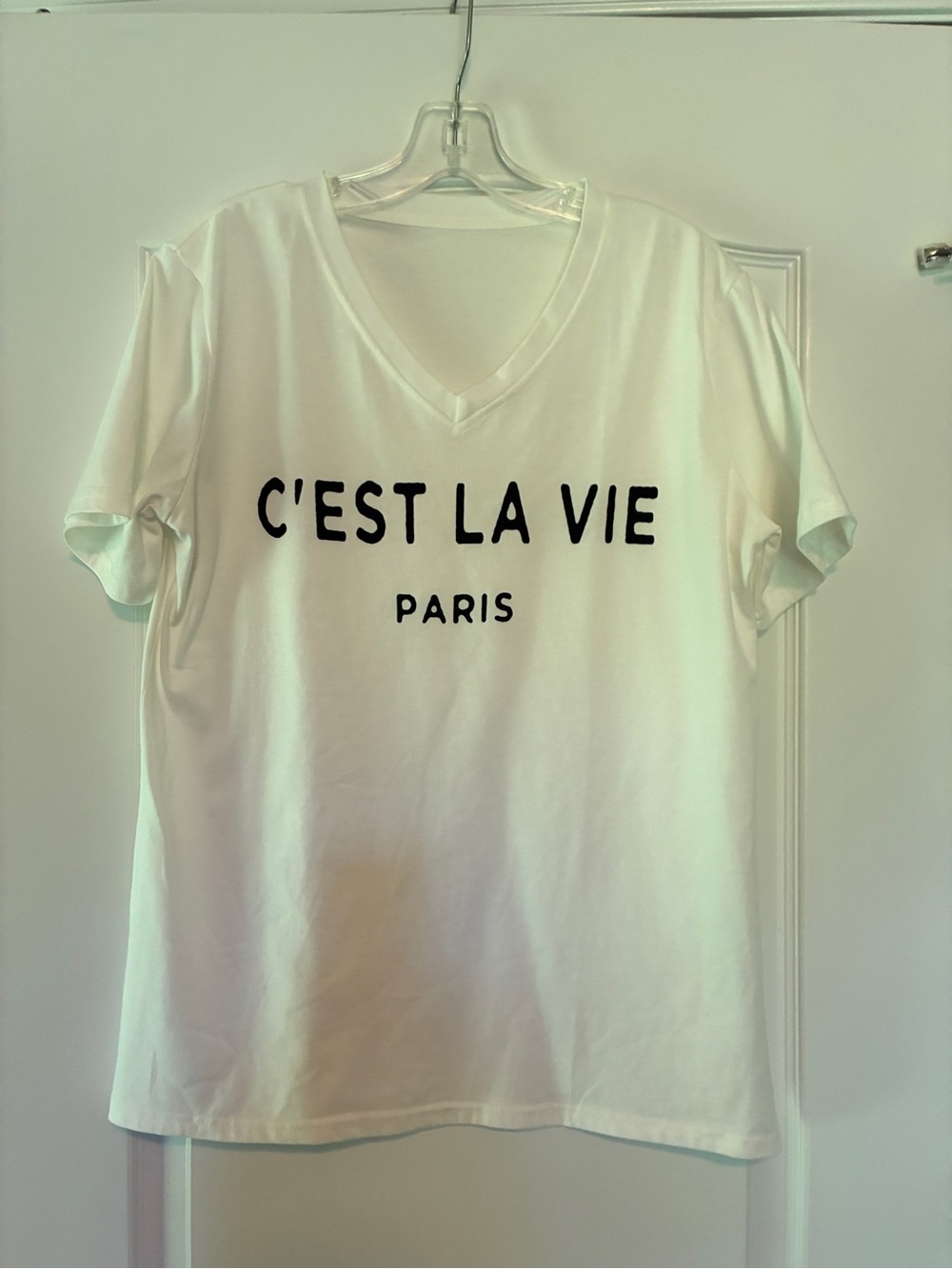 White V-Neck Tee  'C'EST LA VIE'